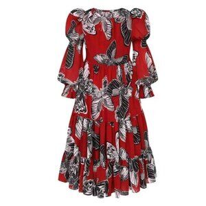 Autumn Adeigbo Sz 2 Dress Red Black Georgette Butterfly Luxury Designer Retro